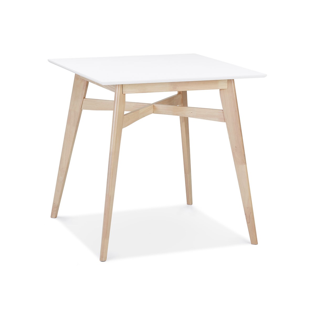 Bellissimo tavolo alto con un piano quadrato in legno bianco