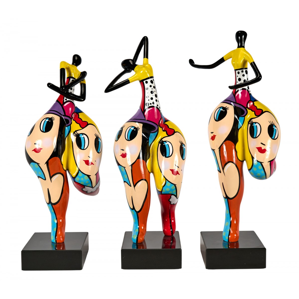 Set de 3 statues sculptures décoratives design FEMMES en résine H51 cm  (noir)