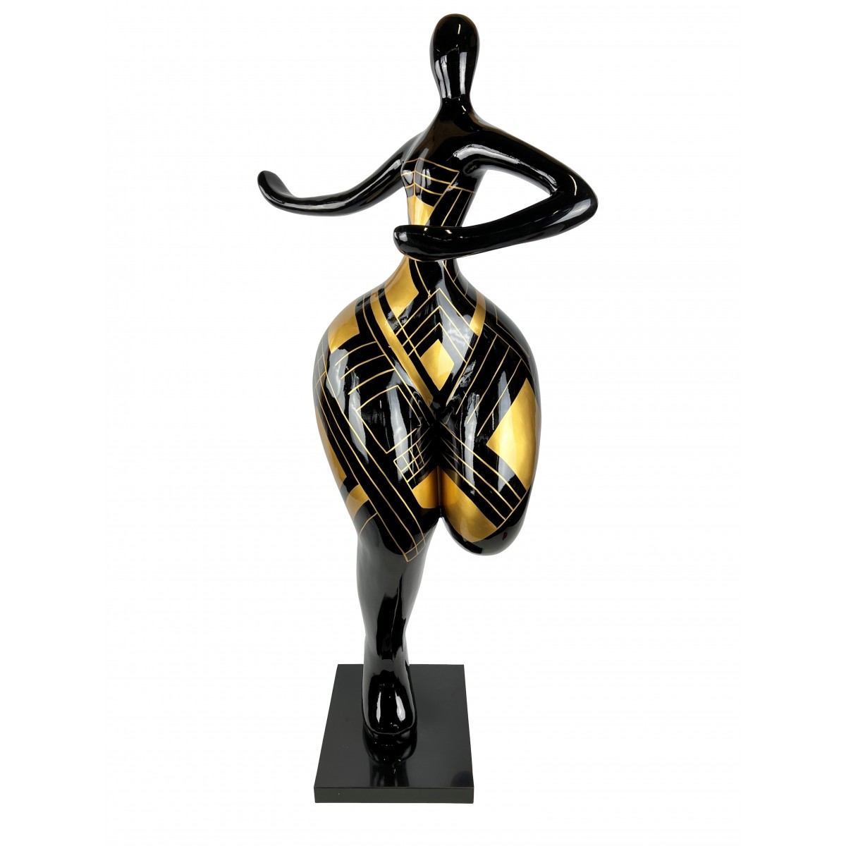 Statue en résine représentant une danseuse en résine noir et or